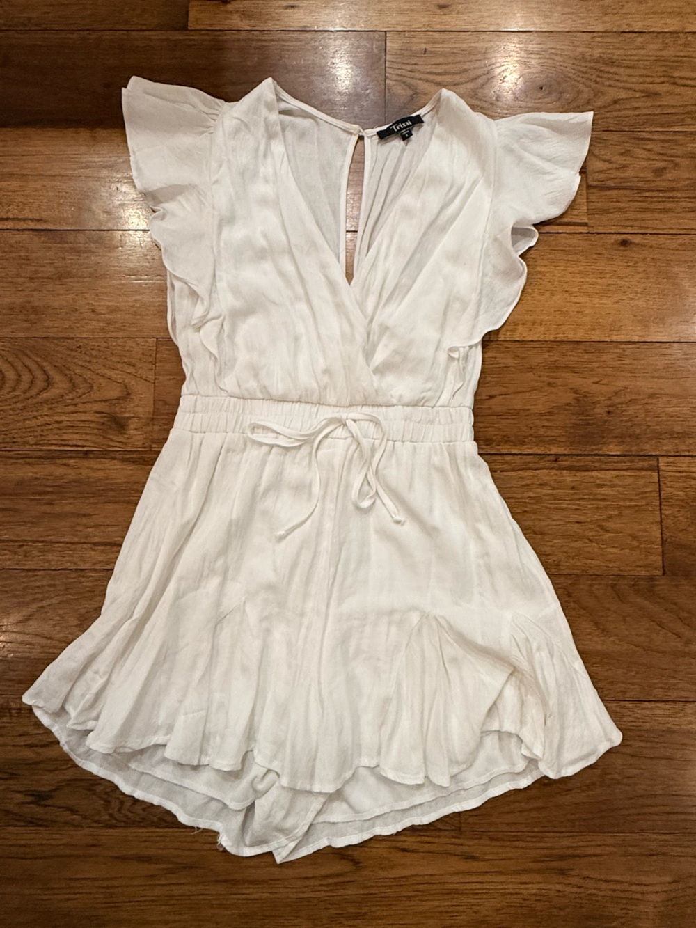 Trixxi White Ruffled V-Neck Womens Romper
